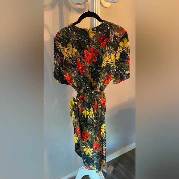 Vintage GILLIAN 100% SILK Floral Abstract Faux Wrap Dress | Size 6 - Picture 6 of 8